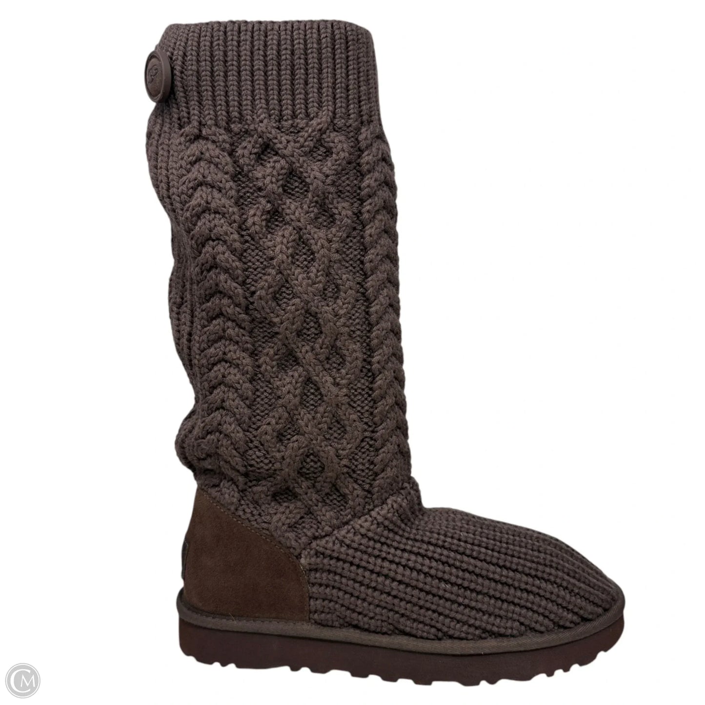 Classic Cardi Cabled Knit Boots Designer By Ugg In Brown, Size: 10