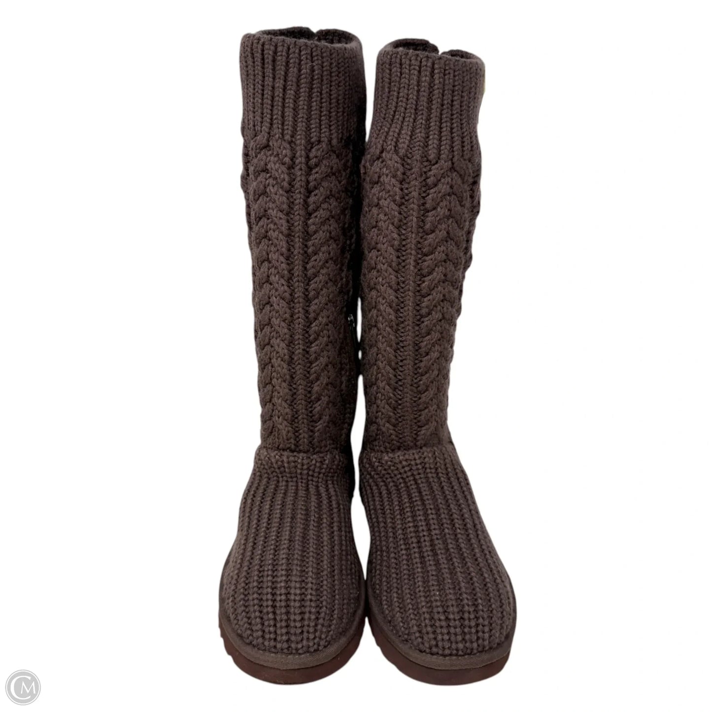 Classic Cardi Cabled Knit Boots Designer By Ugg In Brown, Size: 10