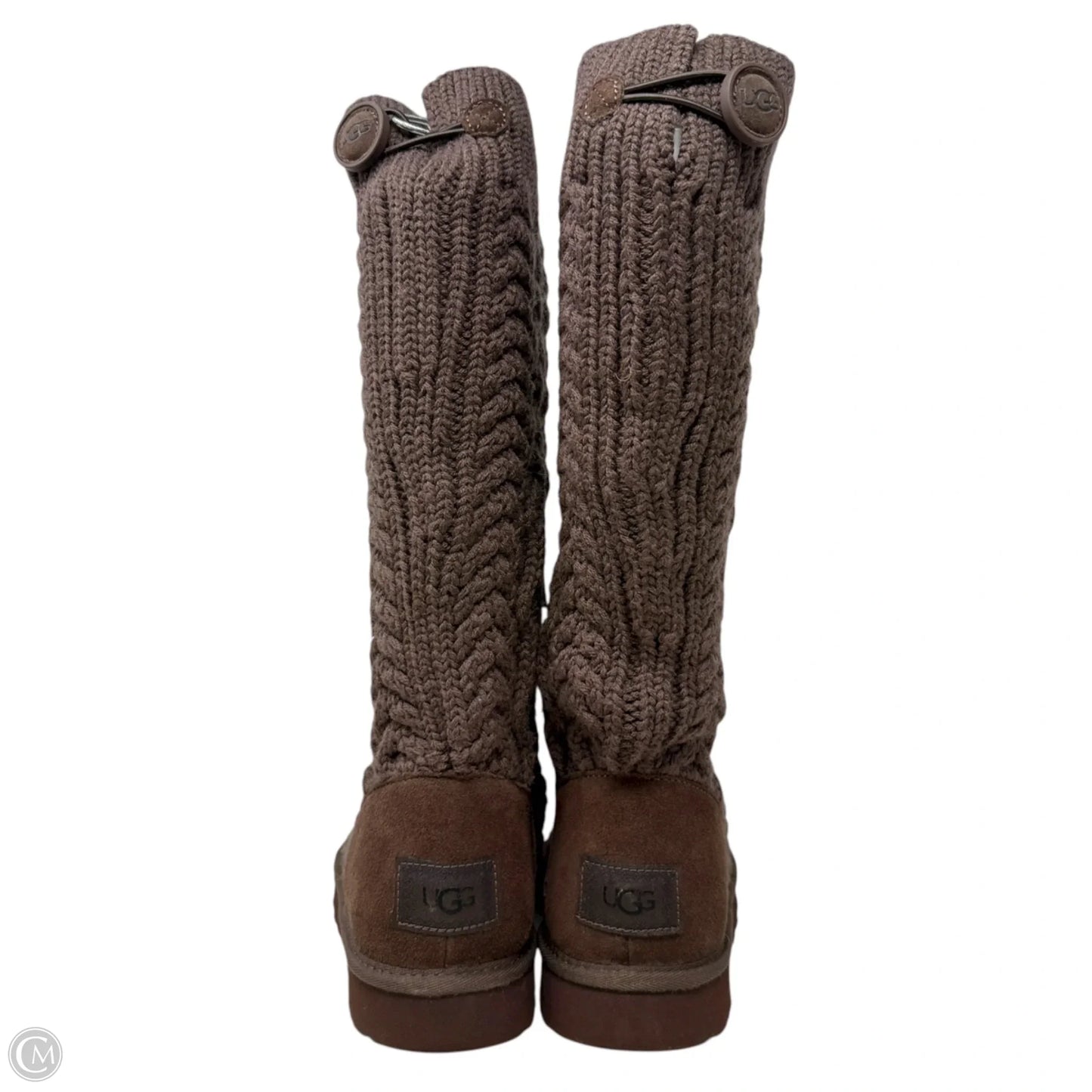 Classic Cardi Cabled Knit Boots Designer By Ugg In Brown, Size: 10
