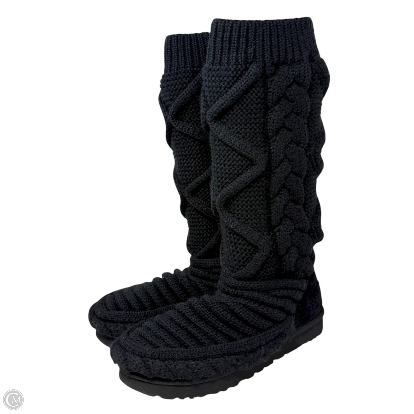 Classic Cardi Cabled Knit Boots Designer By Ugg In Black, Size: 10