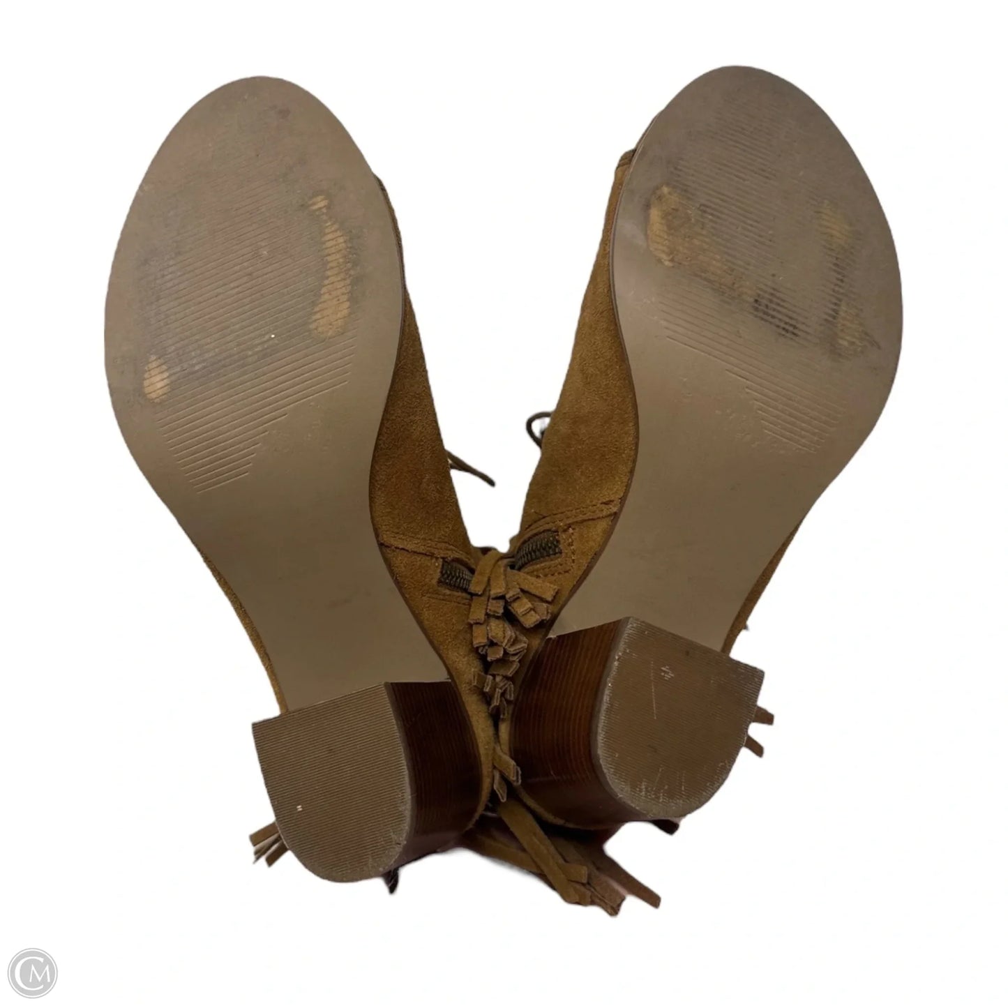 Fringe Peep Toe Boots Ankle Heels By Steve Madden In Tan, Size: 8