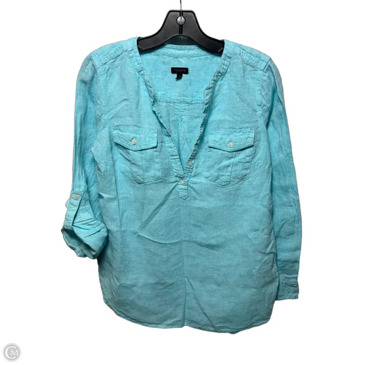 Linen Top Long Sleeve By Talbots In Aqua, Size: S