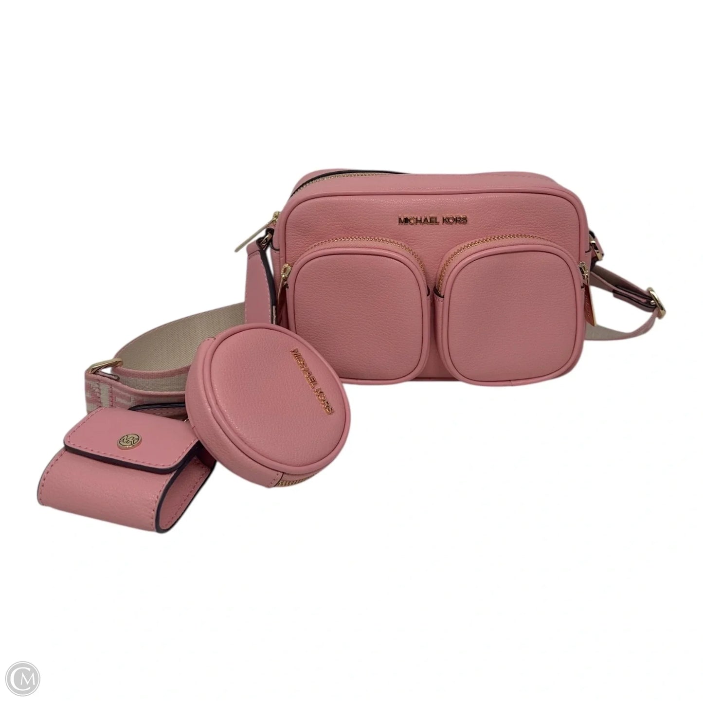 Jet Set Pebbled Leather Pocket Crossbody Bag with Coin Purse & AirPods Case In Pink Designer By Michael Kors, Size: Medium