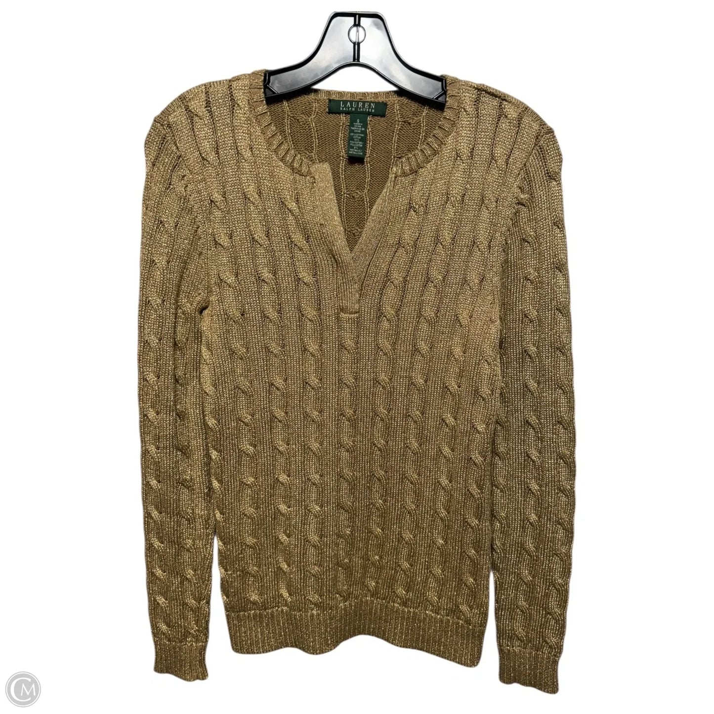 Metallic Cable Knit Sweater By Lauren Ralph Lauren In Gold, Size: S