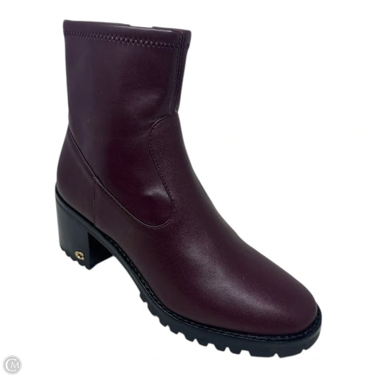 Joy Leather Boots Designer By Coach In Maroon, Size: 6.5