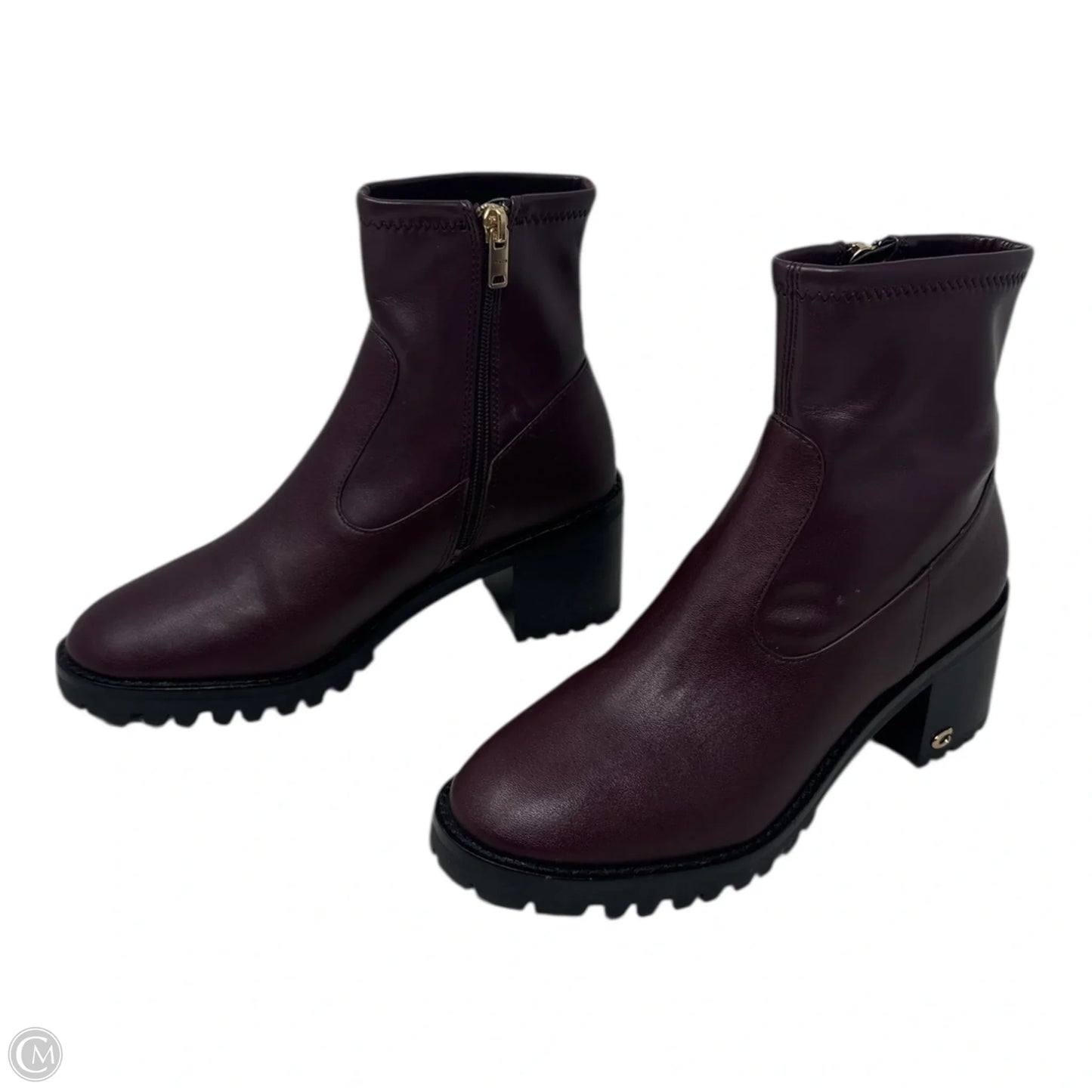 Joy Leather Boots Designer By Coach In Maroon, Size: 6.5
