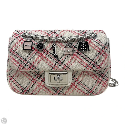 Agyness Tweed Charm Handbag Designer By Karl Lagerfeld, Size: Medium
