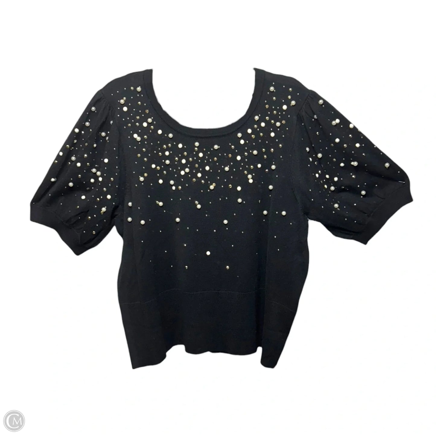 Puff Sleeve Pearly Embellished Sweater By Adrianna Papell In Black, Size: XL