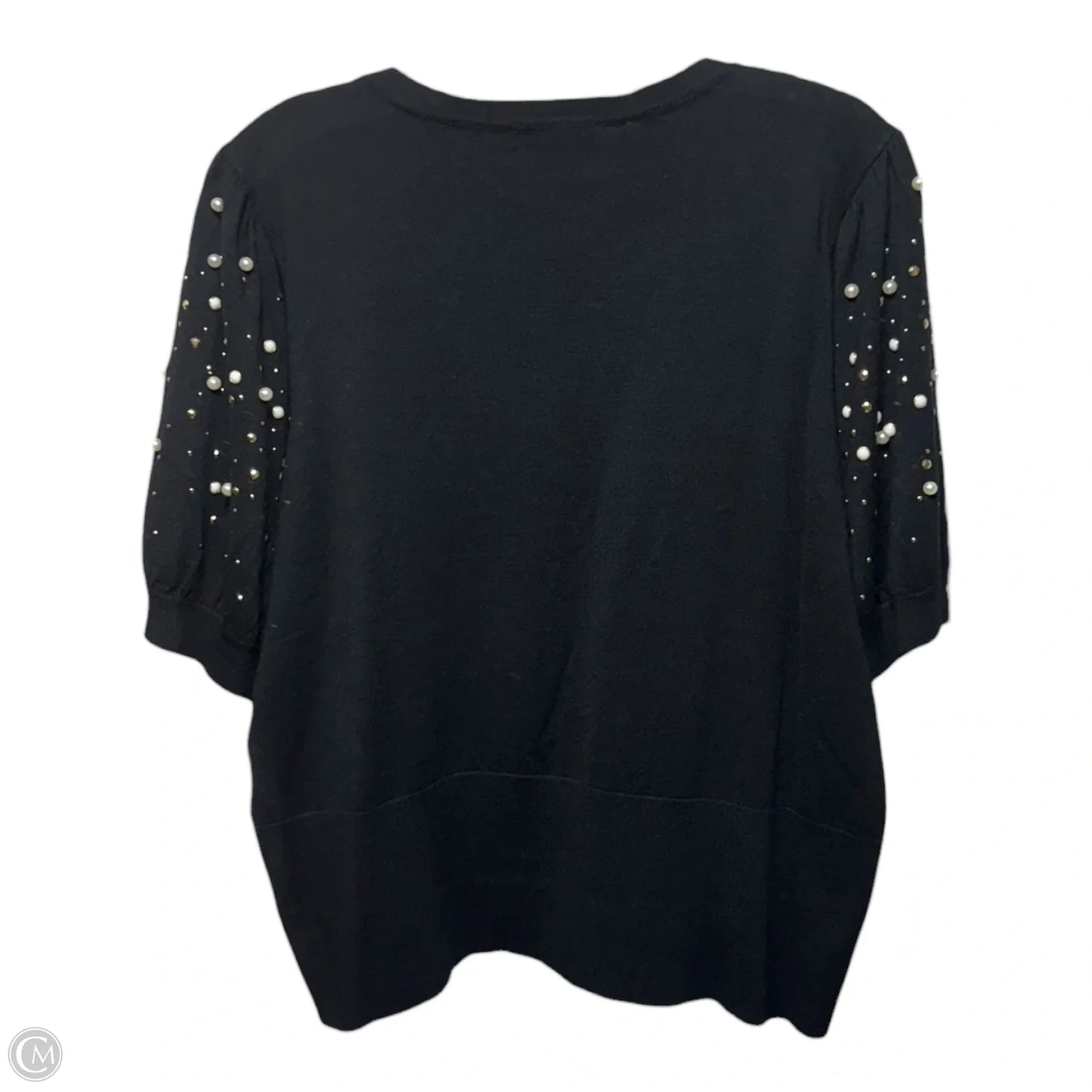 Puff Sleeve Pearly Embellished Sweater By Adrianna Papell In Black, Size: XL
