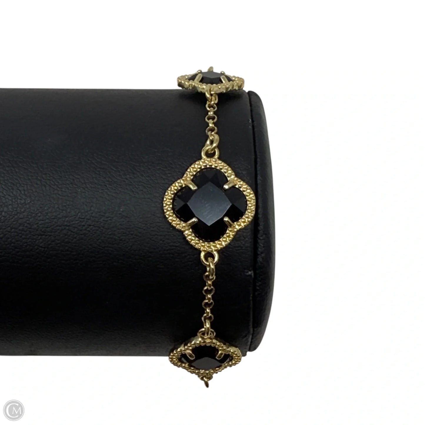 Italian Gold Over Sterling Silver Faceted Onyx Clover Station Bracelet By Dyadema Italy