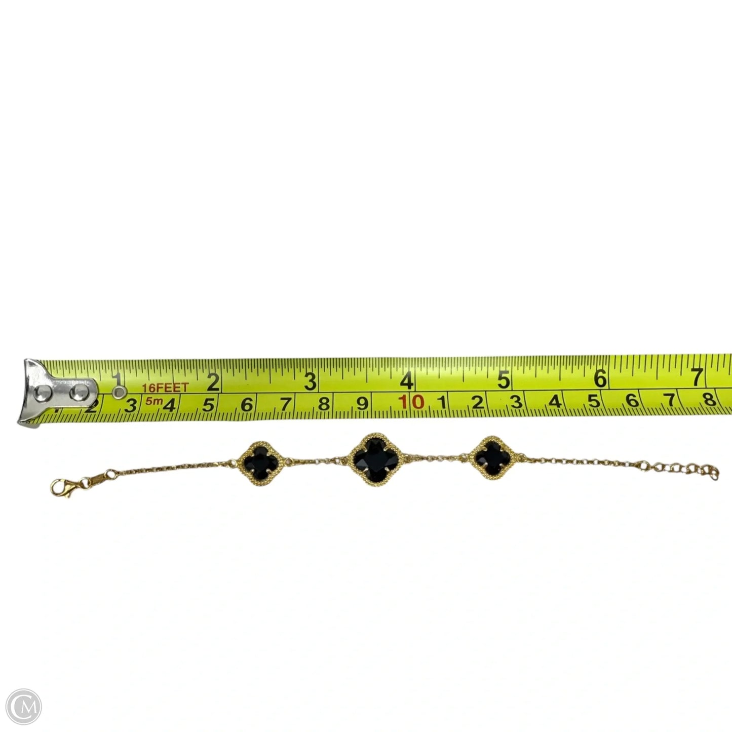 Italian Gold Over Sterling Silver Faceted Onyx Clover Station Bracelet By Dyadema Italy