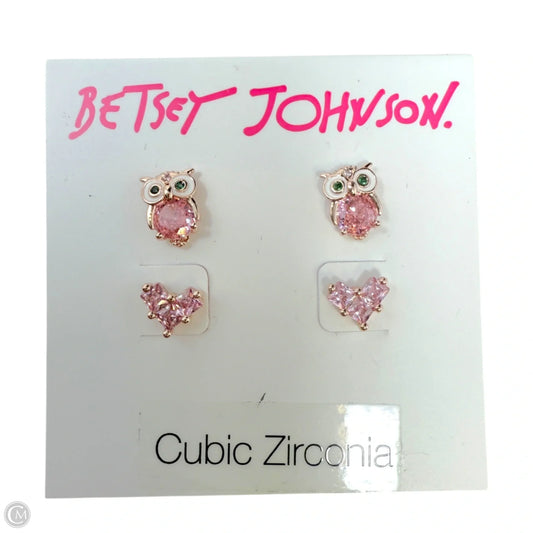 Cubic Zirconia Owl & Heart Stud Earrings Set By Betsey Johnson