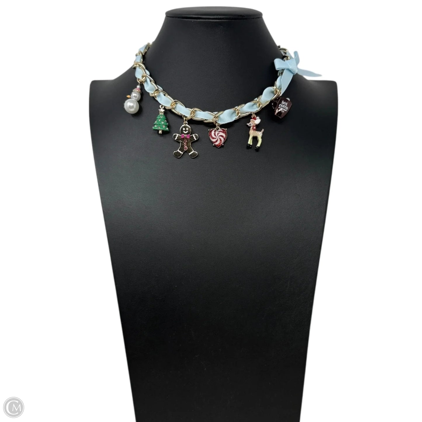 Faux Stone Jingle Bell Bling Christmas Charm Bib Necklace By Betsey Johnson