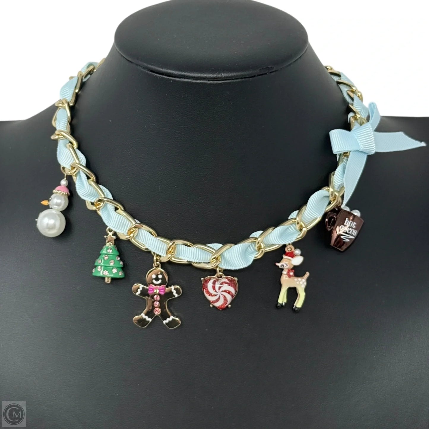 Faux Stone Jingle Bell Bling Christmas Charm Bib Necklace By Betsey Johnson