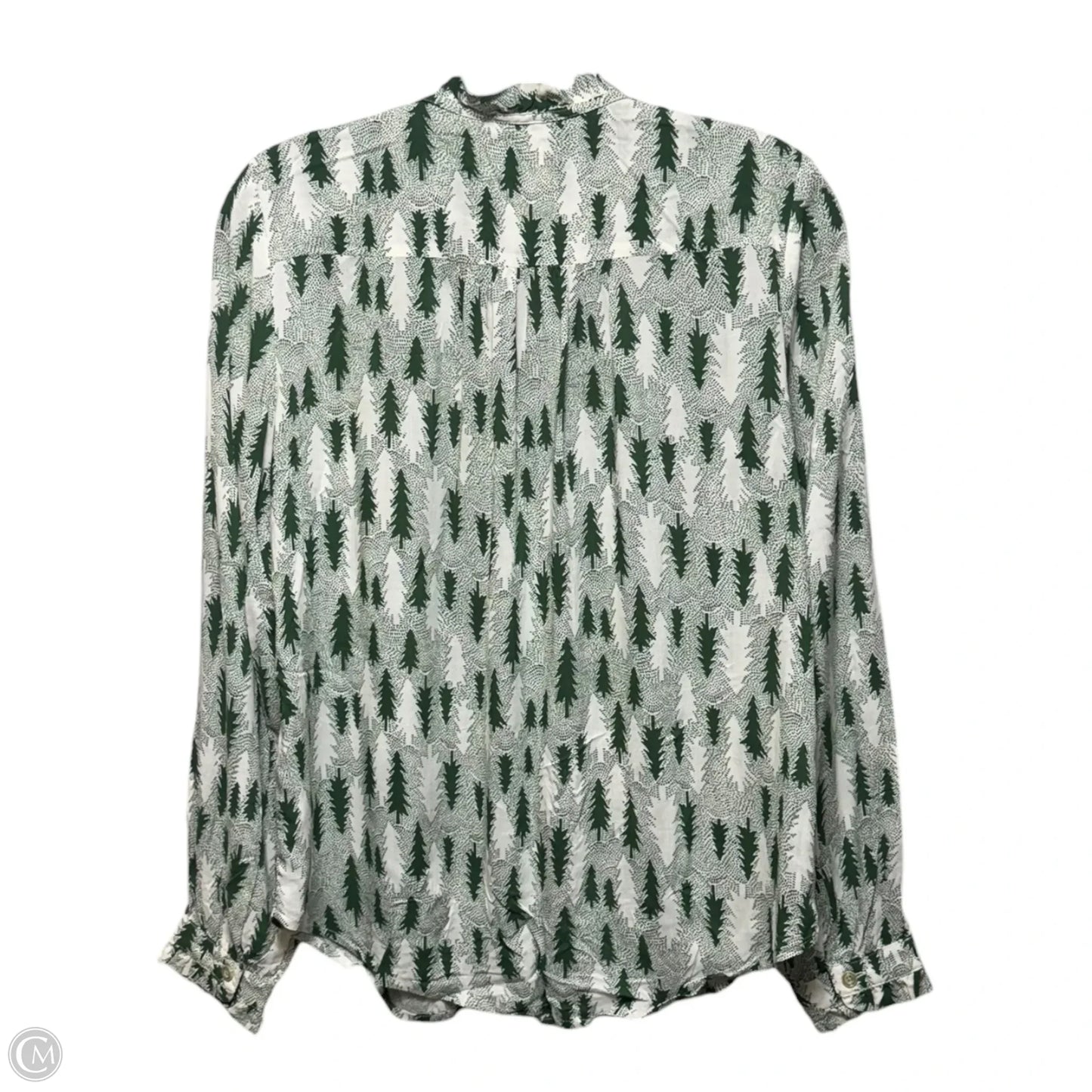 Tree Marisol Button Blouse Long Sleeve By Maeve In Green & White, Size: 2