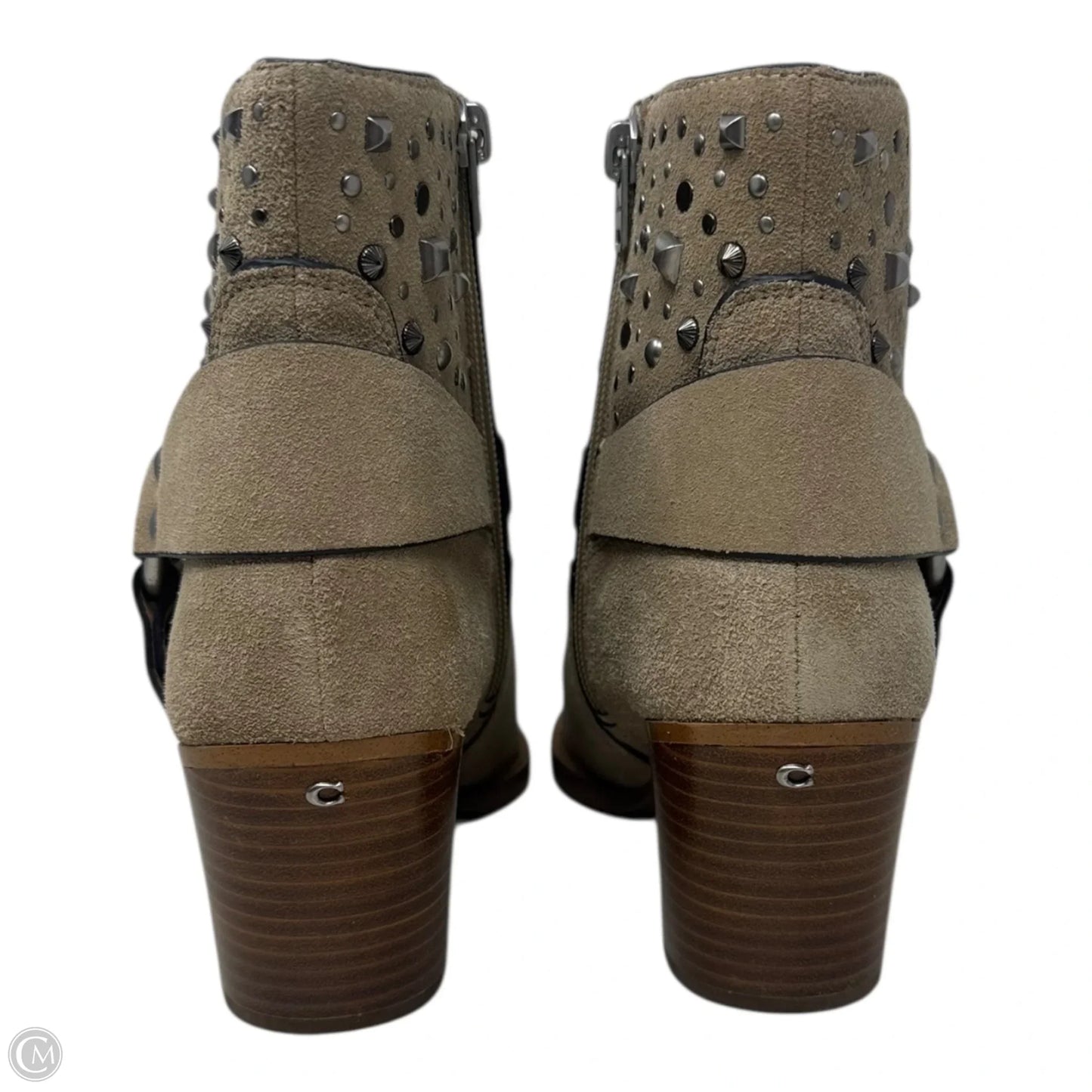 Pia Studded Boots Designer By Coach In Taupe, Size: 8.5