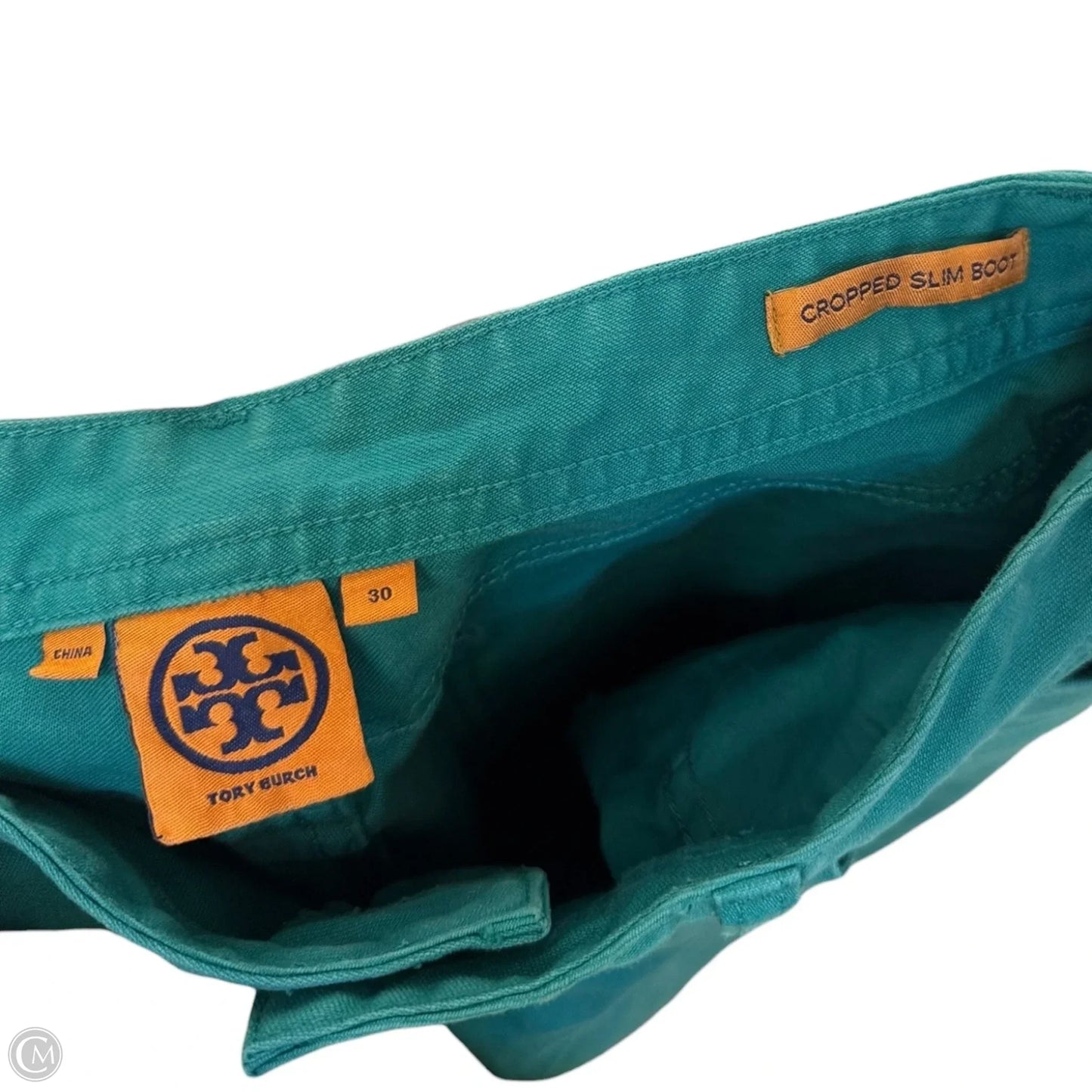 Cropped Slim Bootcut Jeans Designer By Tory Burch In Teal, Size: 10