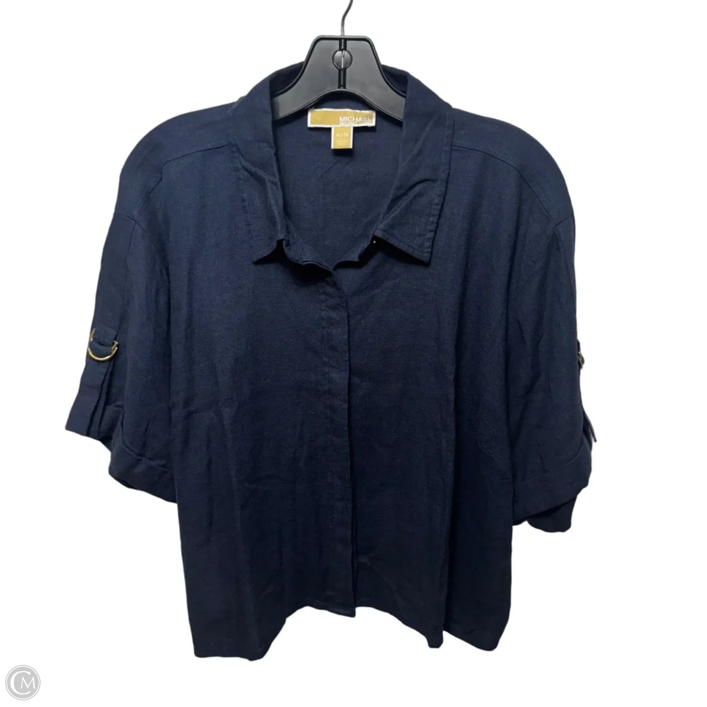 Linen Blend Top Short Sleeve By Michael By Michael Kors In Navy, Size: Xl