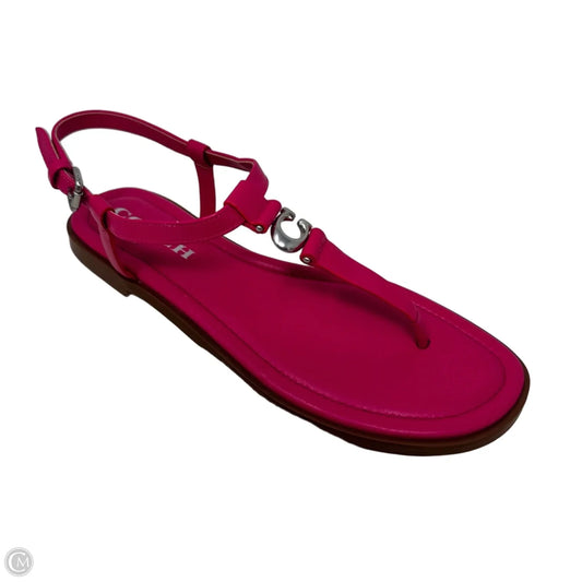 T Strap Logo Sandals Designer By Coach In Pink, Size: 6.5