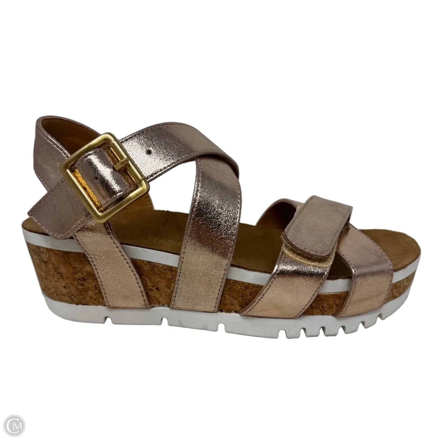 June Metallic Cork Wedge Sandals By Adrienne Vittadini In Rose Gold, Size: 6.5