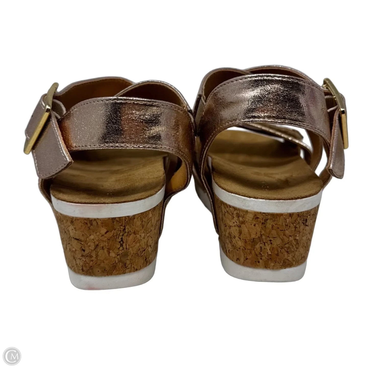 June Metallic Cork Wedge Sandals By Adrienne Vittadini In Rose Gold, Size: 6.5