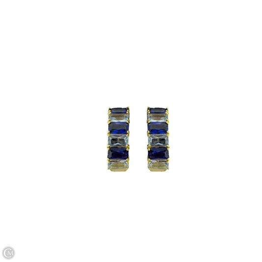Gold Over Sterling Silver, Light & Dark Blue Baguette Gemstone Hinged Huggie Hoop Earrings By PAJ