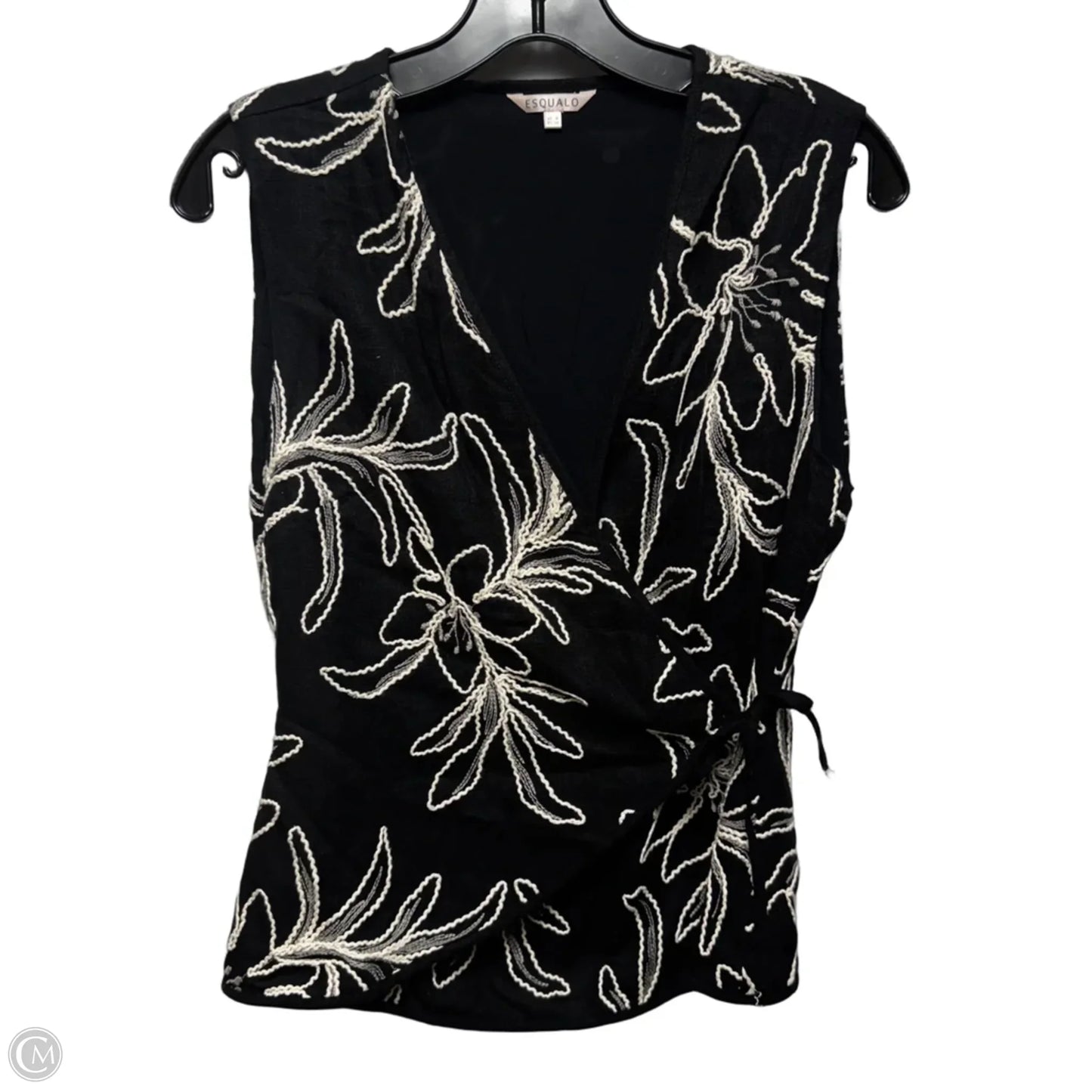 Embroidered Wrap Top Sleeveless By Esqualo In Black & Cream, Size: 8