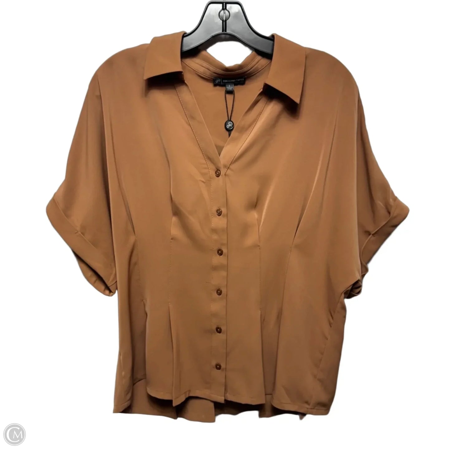 Waist Pleat Top Short Sleeve By Adrianna Papell In Brown, Size: L