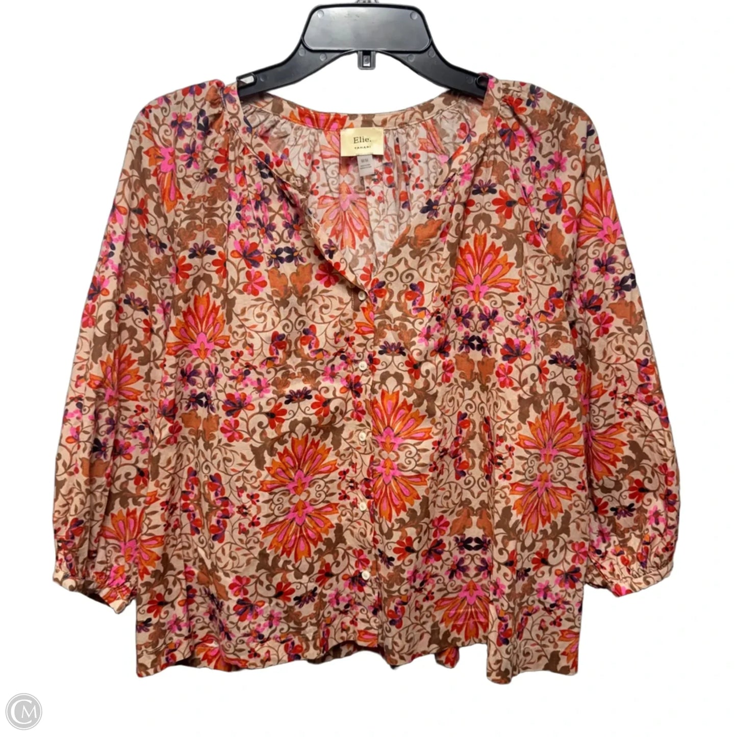 Cotton Top 3/4 Sleeve By Elie Tahari In Floral Print, Size: M