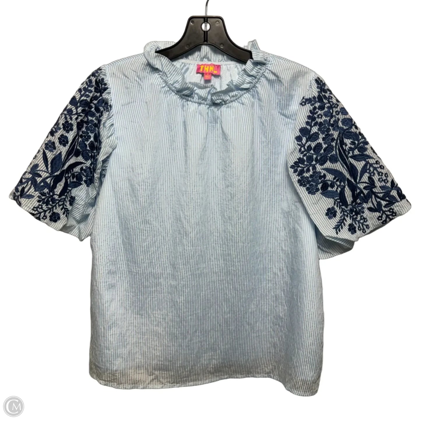 Embroidered Sleeve Top Short Sleeve By Thml In Striped Pattern, Size: M