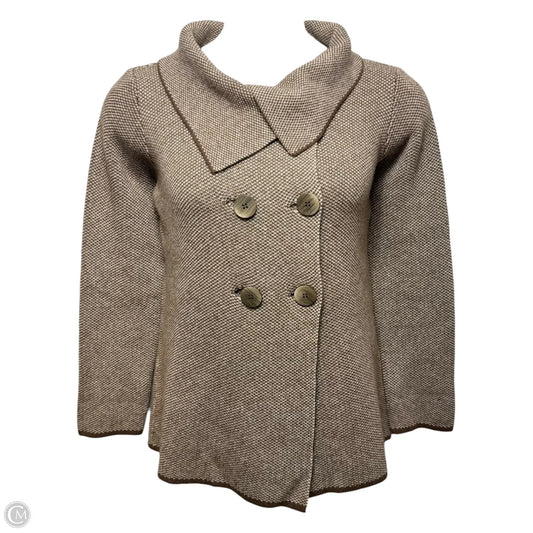 Cashmere Blend Double Breasted Sweater Cardigan By Cashmeritaly In Brown & Cream, Size: M