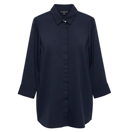 Top Long Sleeve Designer By Lafayette 148 In Navy, Size: M