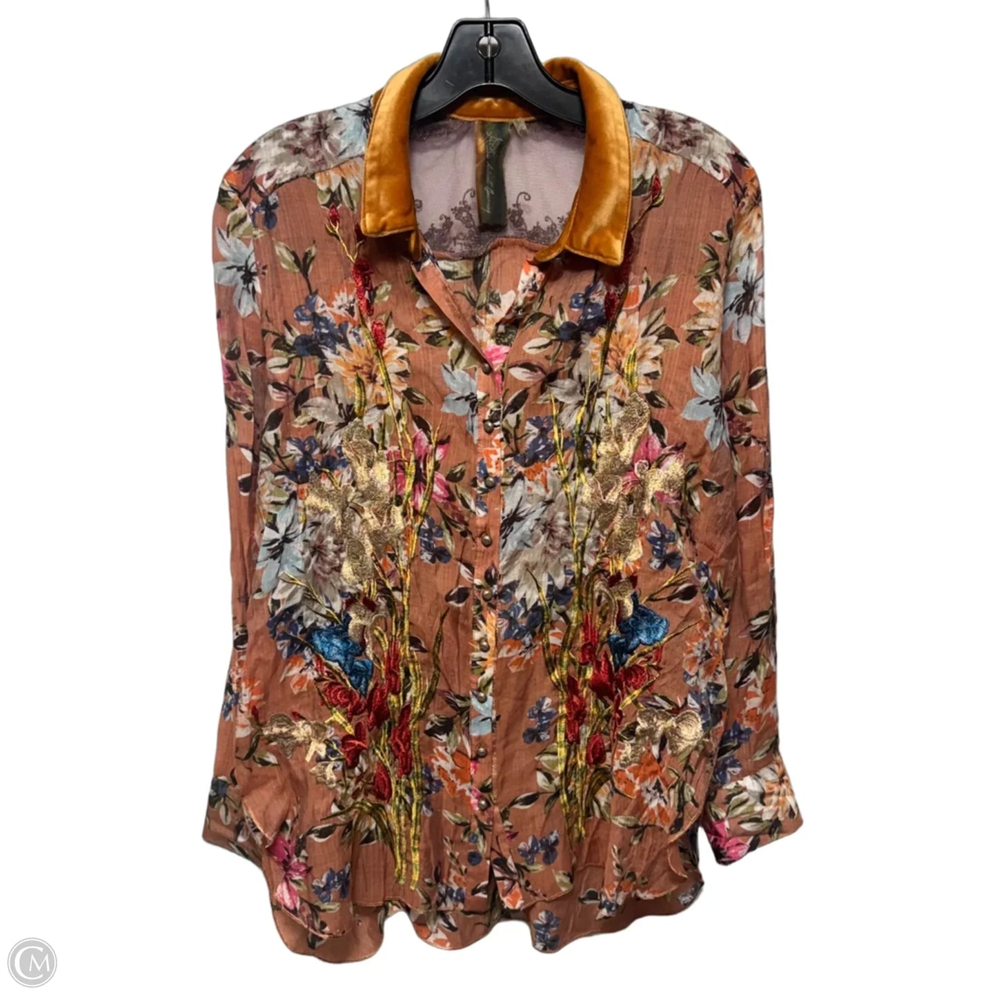 Gardenia Embroidered Shirt By Aratta Silent Journey In Floral Print, Size: XS