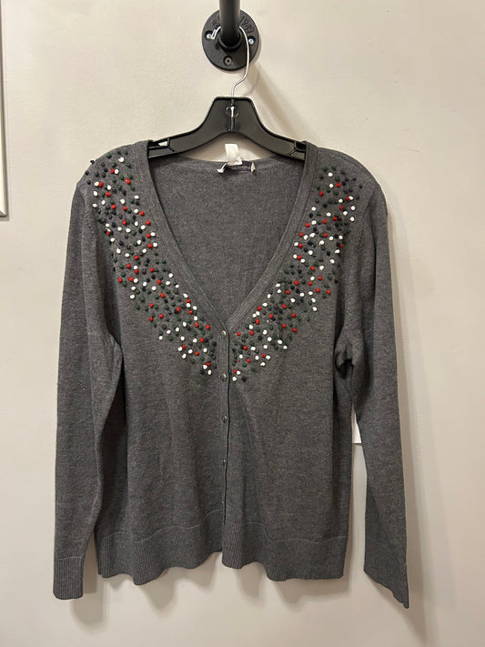 Sweater Cardigan By Christopher And Banks In Grey & White, Size: Xlp