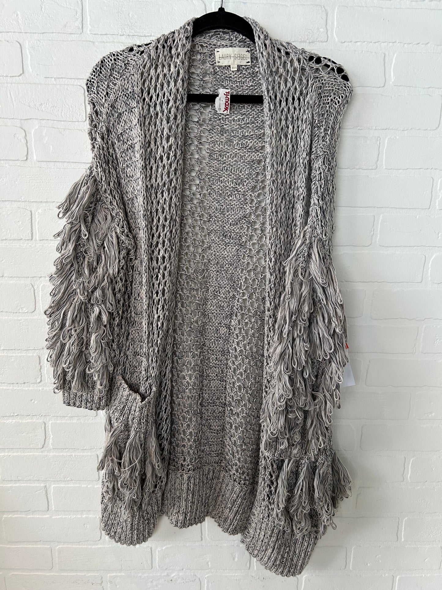 Sweater Cardigan By Laura Siegel In Cream & Grey, Size: Xs