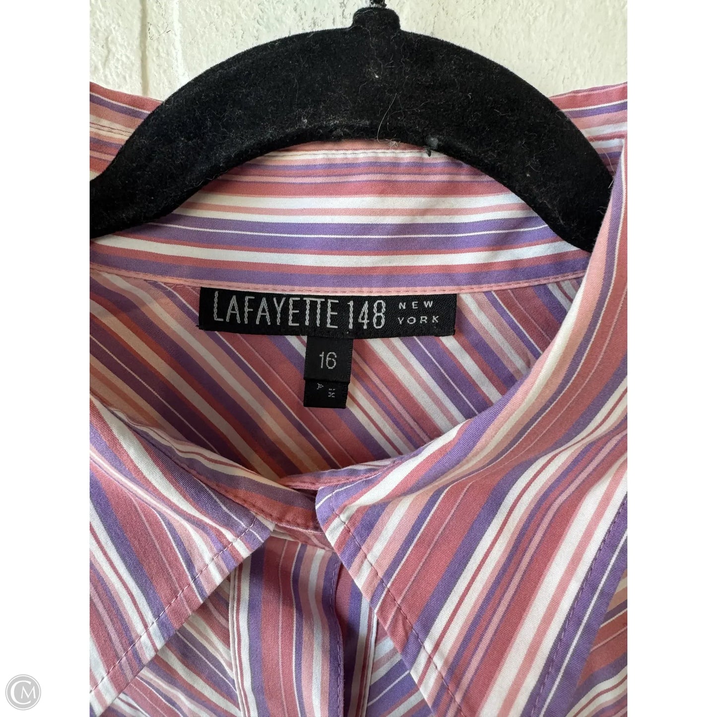 Top Long Sleeve Designer By Lafayette 148 In Pink & White, Size: Xl