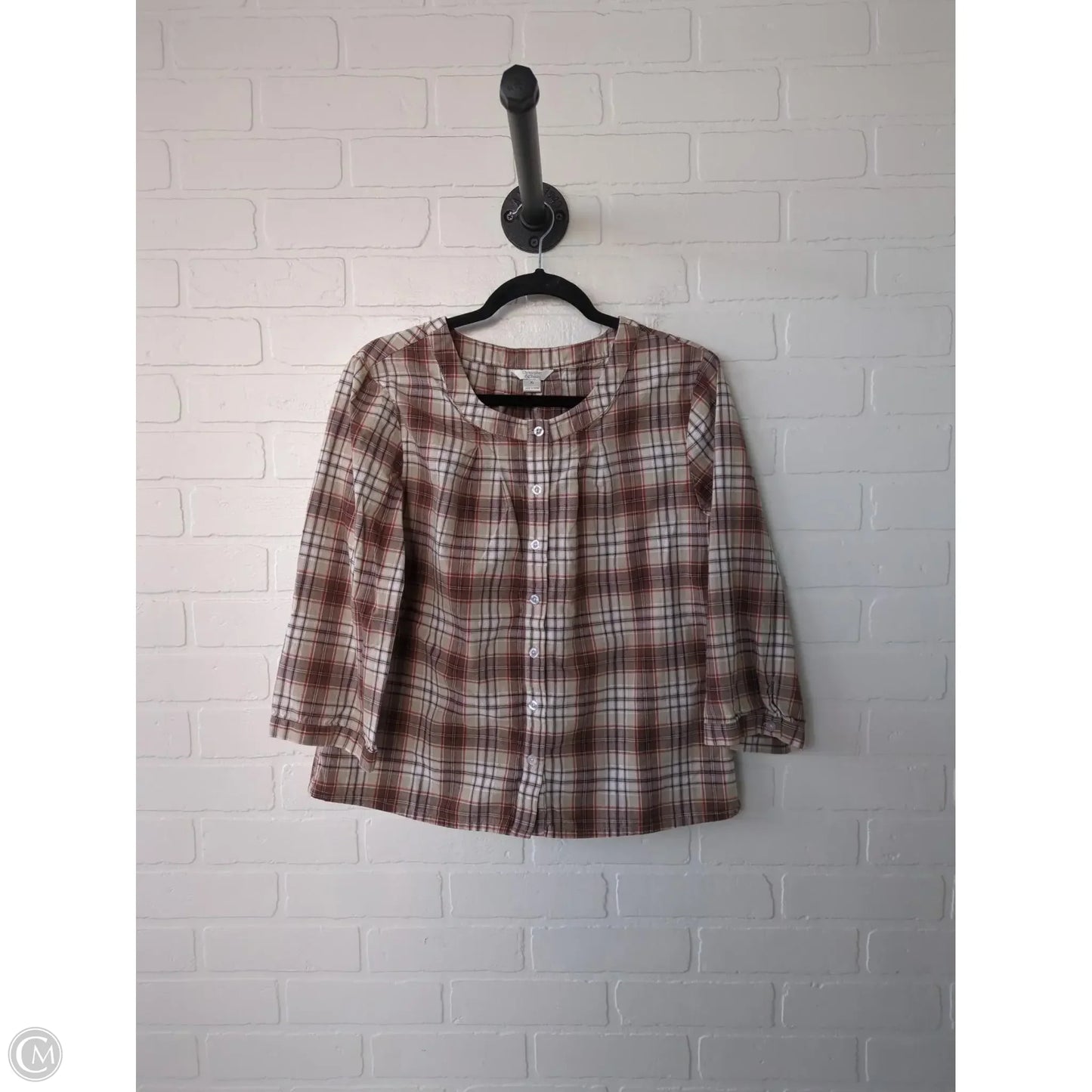 Top 3/4 Sleeve By Christopher And Banks In Brown & Tan, Size: Xl