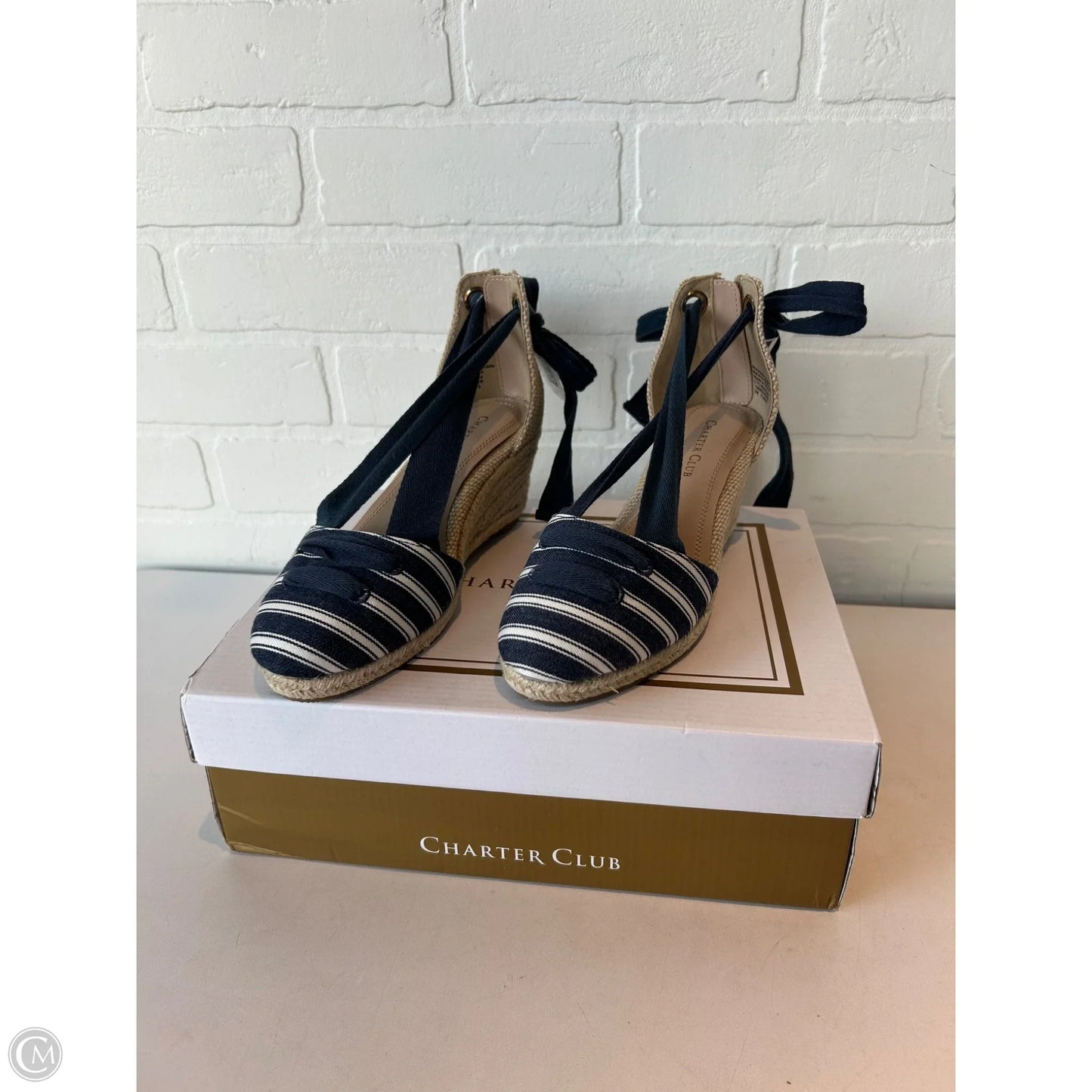 Sandals Heels Wedge By Charter Club In Blue & White, Size: 5