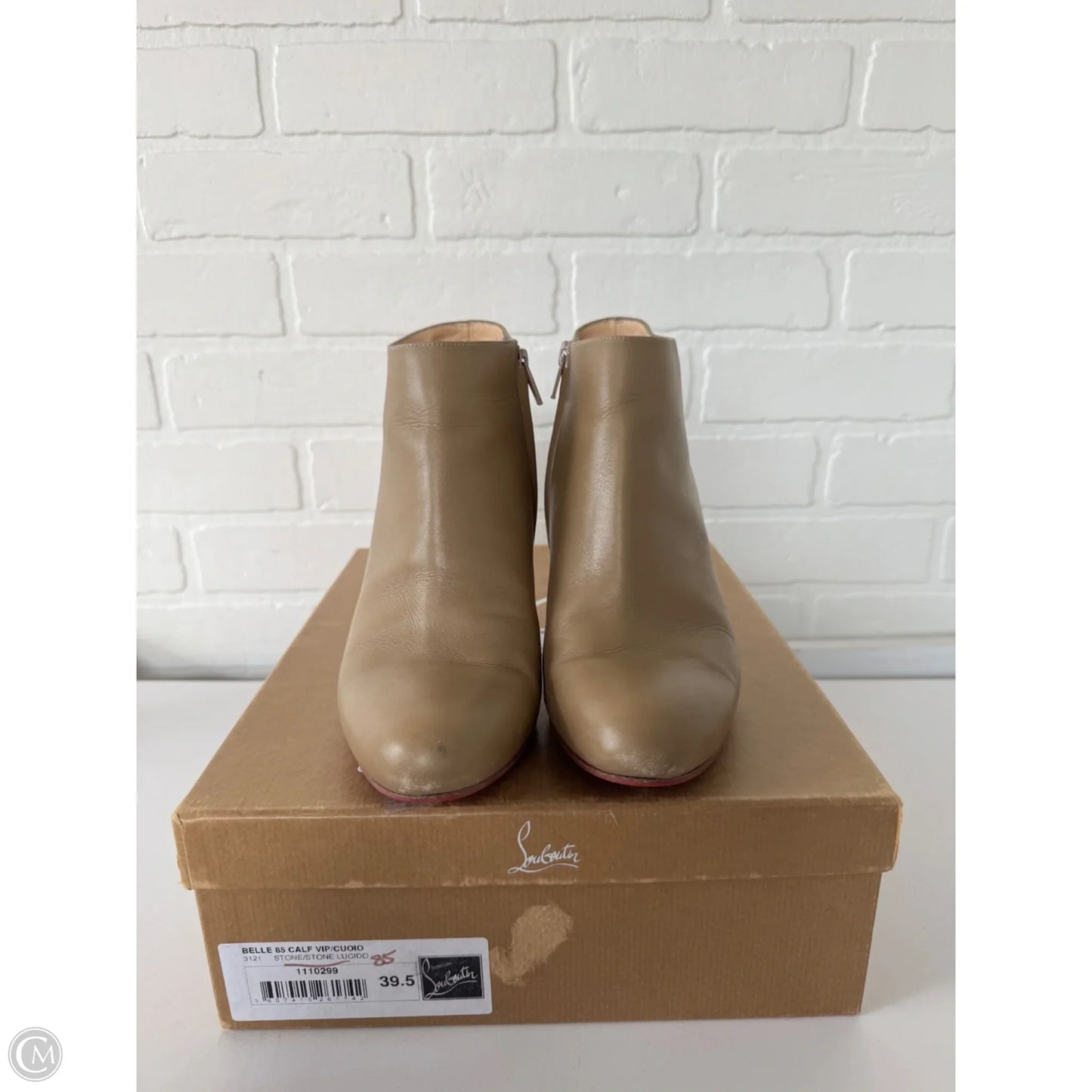 Boots Luxury Designer By Christian Louboutin In Tan, Size: 9