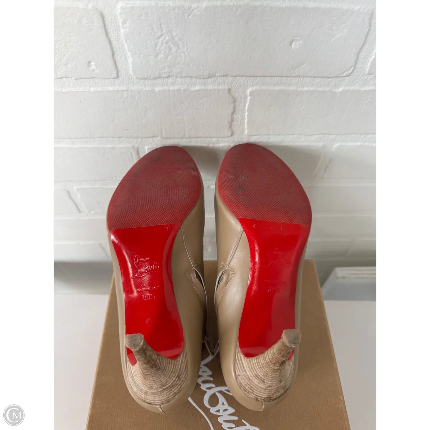 Boots Luxury Designer By Christian Louboutin In Tan, Size: 9