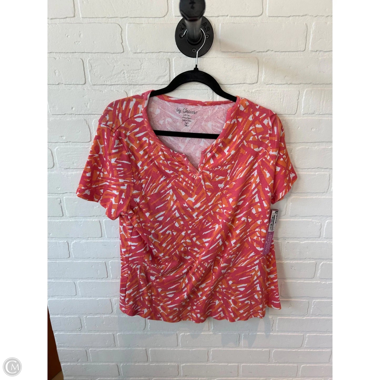 Top Short Sleeve By Chicos In Orange & Pink, Size: Xl