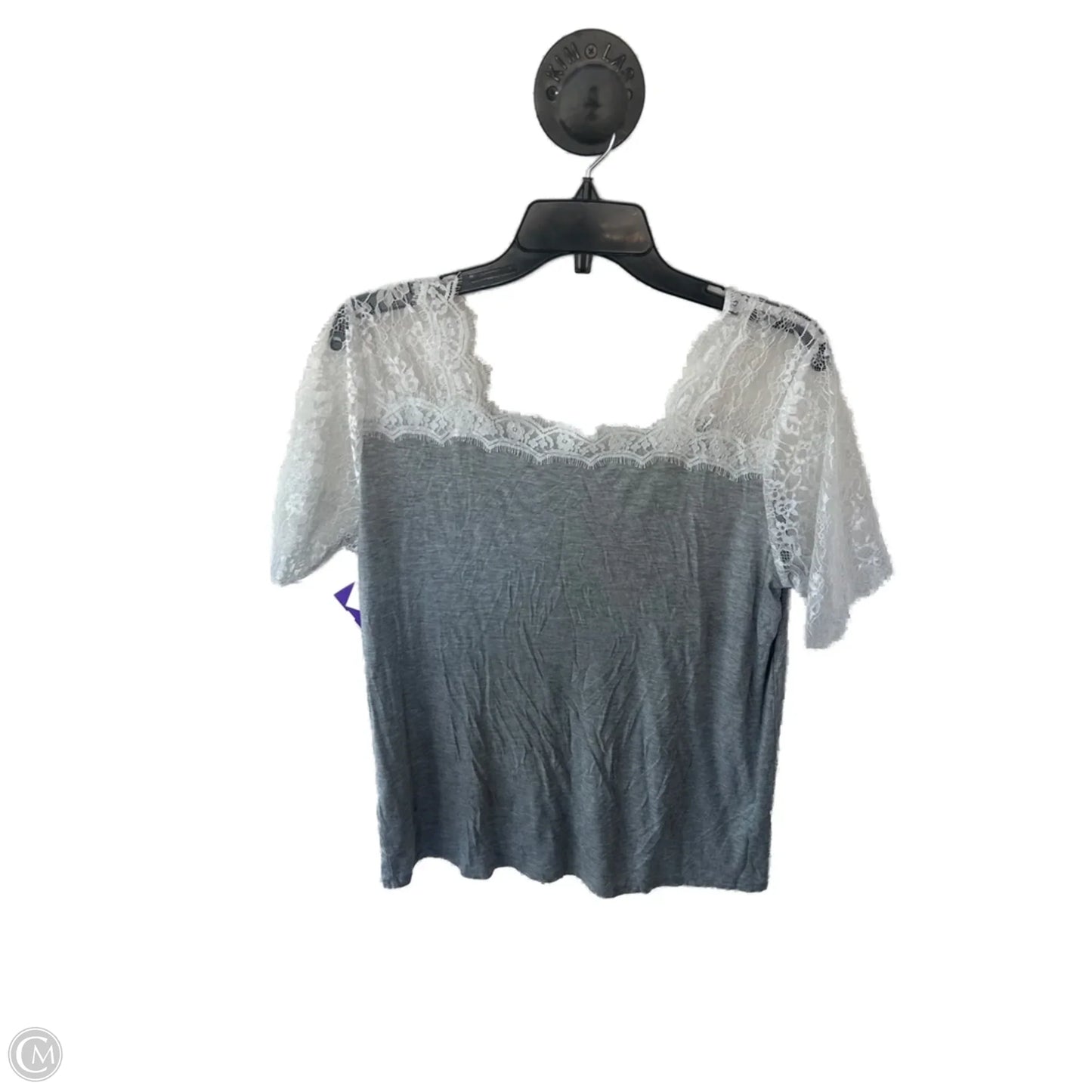 Top Short Sleeve By Venus In Grey & White, Size: L