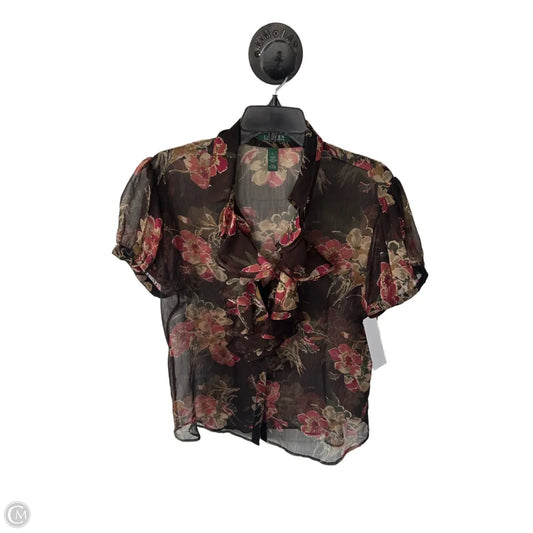 Top Short Sleeve By Lauren By Ralph Lauren In Brown & Tan, Size: L