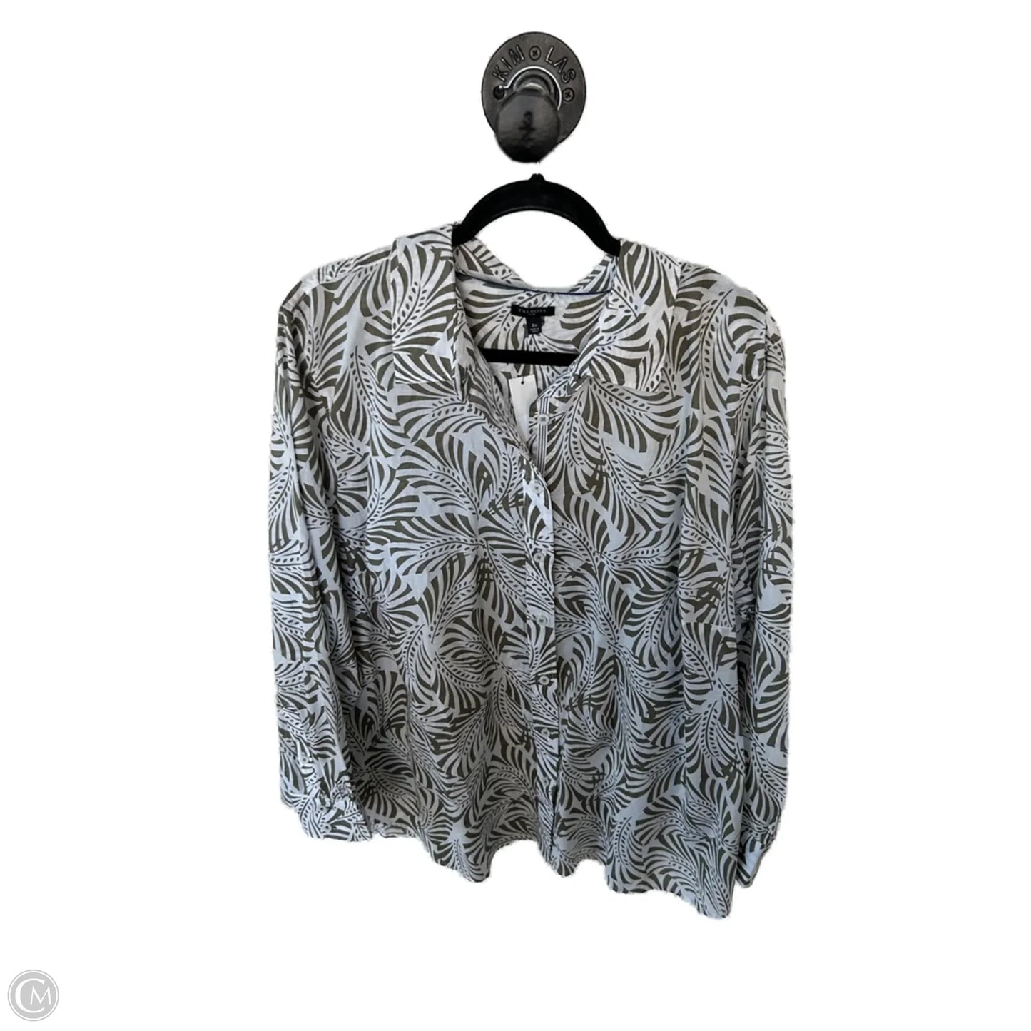 Top Long Sleeve By Talbots In Green & White, Size: 3x