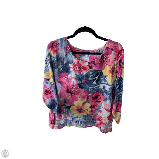 Top 3/4 Sleeve By Allison Daley In Blue & Pink, Size: 3x