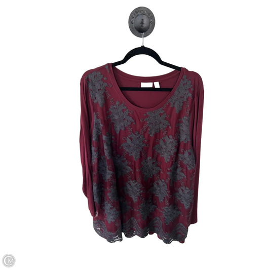 Top Long Sleeve By Logo In Maroon, Size: 2x