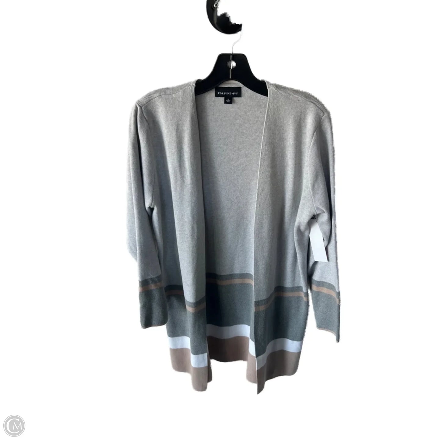 Sweater Cardigan By Fortune & Ivy In Grey & Tan, Size: M