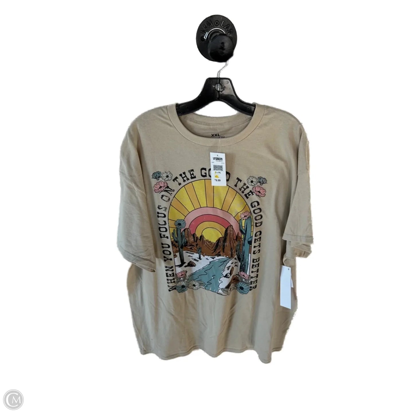 Top Short Sleeve Basic By Clothes Mentor In Tan & Yellow, Size: Xxl