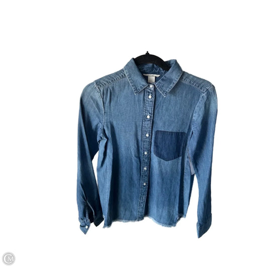 Top Long Sleeve By H&m In Blue Denim, Size: Xs