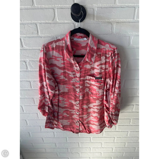 Top Long Sleeve By Calvin Klein In Pink & Red, Size: L